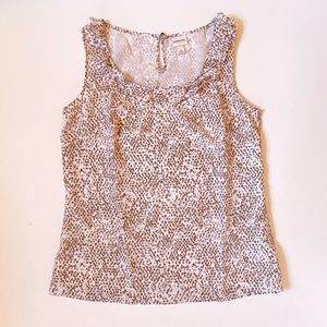 Merona Womens Blouse Sz S Tan White Lined Scoop Flutter Neck Career Wear Classy